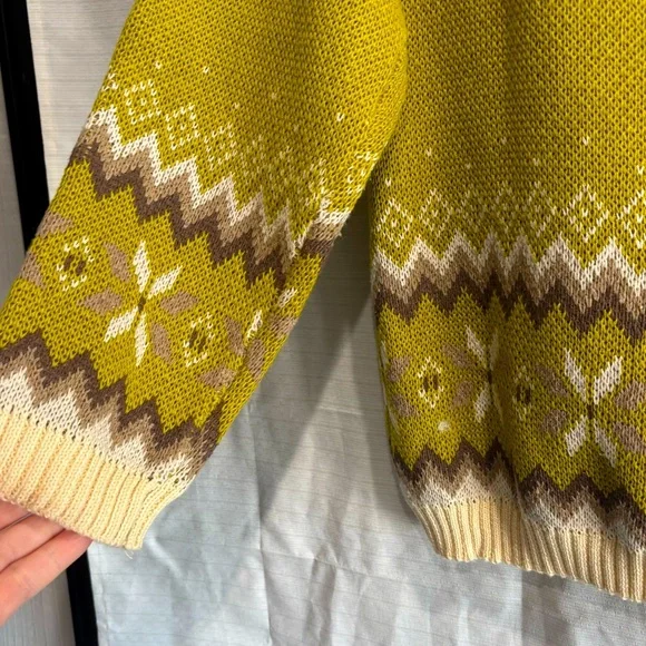 MISSLOOK women’s crewneck sweater size Med brown/cream/chartreuse - Picture 3 of 9